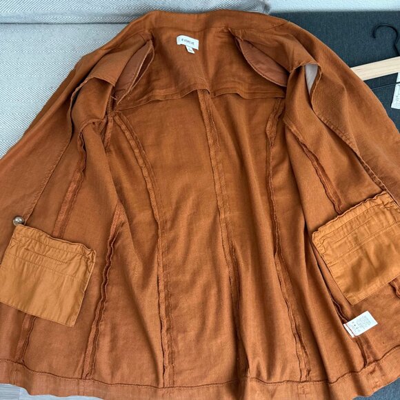 🌻 Evereve Alexa Double Breasted Linen Blend Blazer Size S in Camel - Picture 7 of 9
